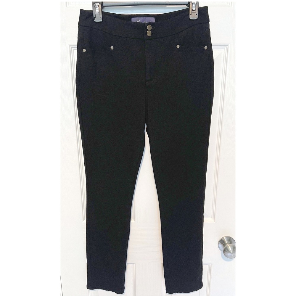 NYDJ Women 6P Lift Tuck Ponte Knit Pants Black Straight Leg Stretch Career Wear